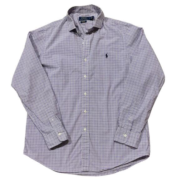 Polo Ralph Lauren Poplin Windowpane Purple Blue Men's Size Large Spread Collar - Picture 2 of 5